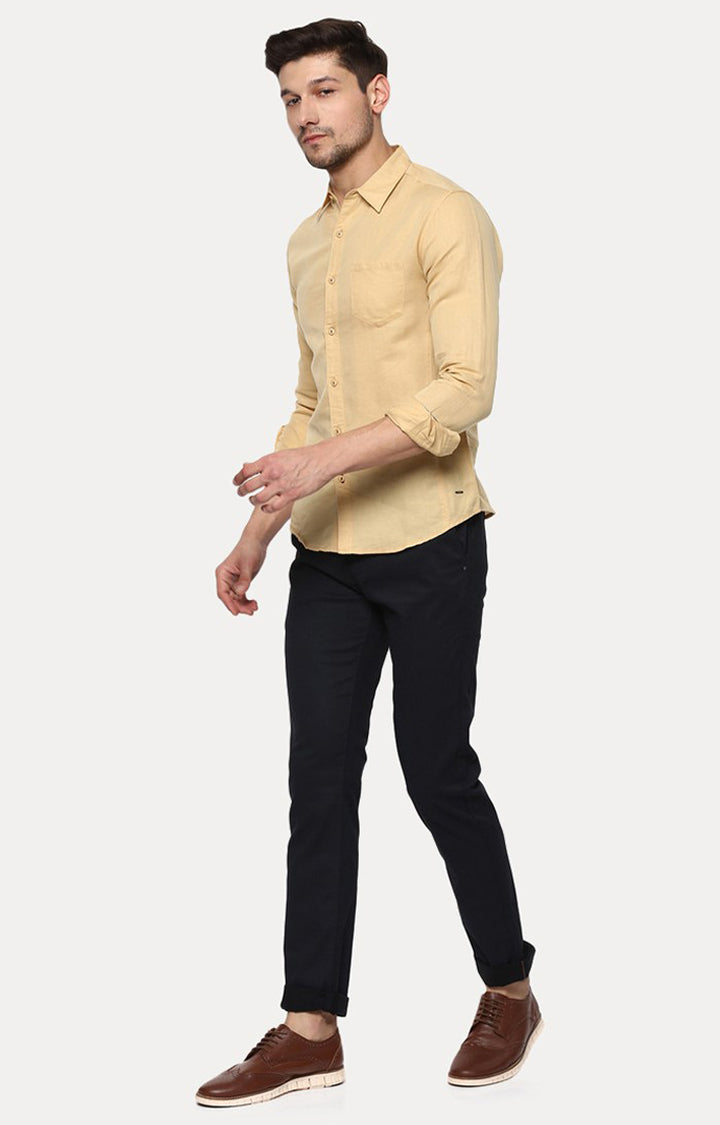 Spykar Men'S Beige Cotton Solid Casual Shirts