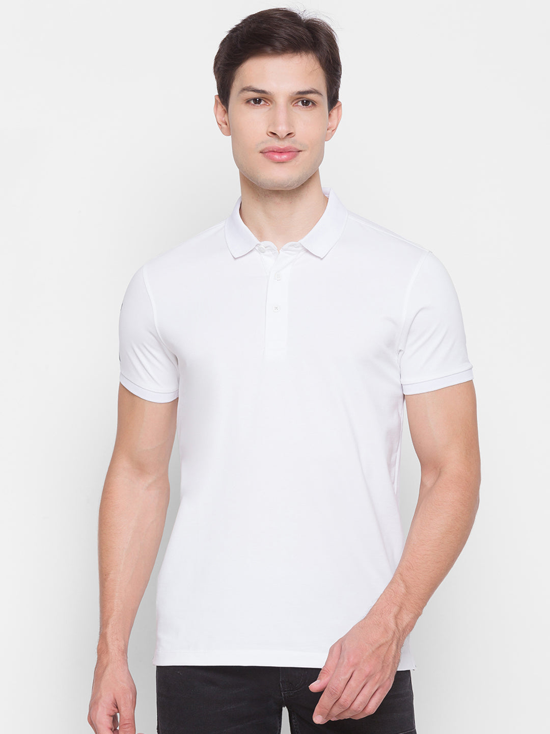 Spykar Men White Cotton Slim Fit Polo T-Shirt