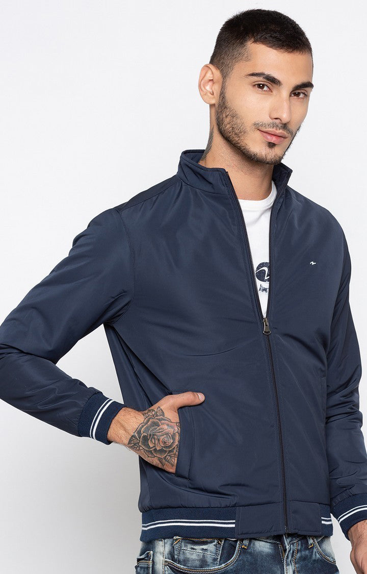 Spykar Men Navy Solid Regular Fit Bomber Jacket