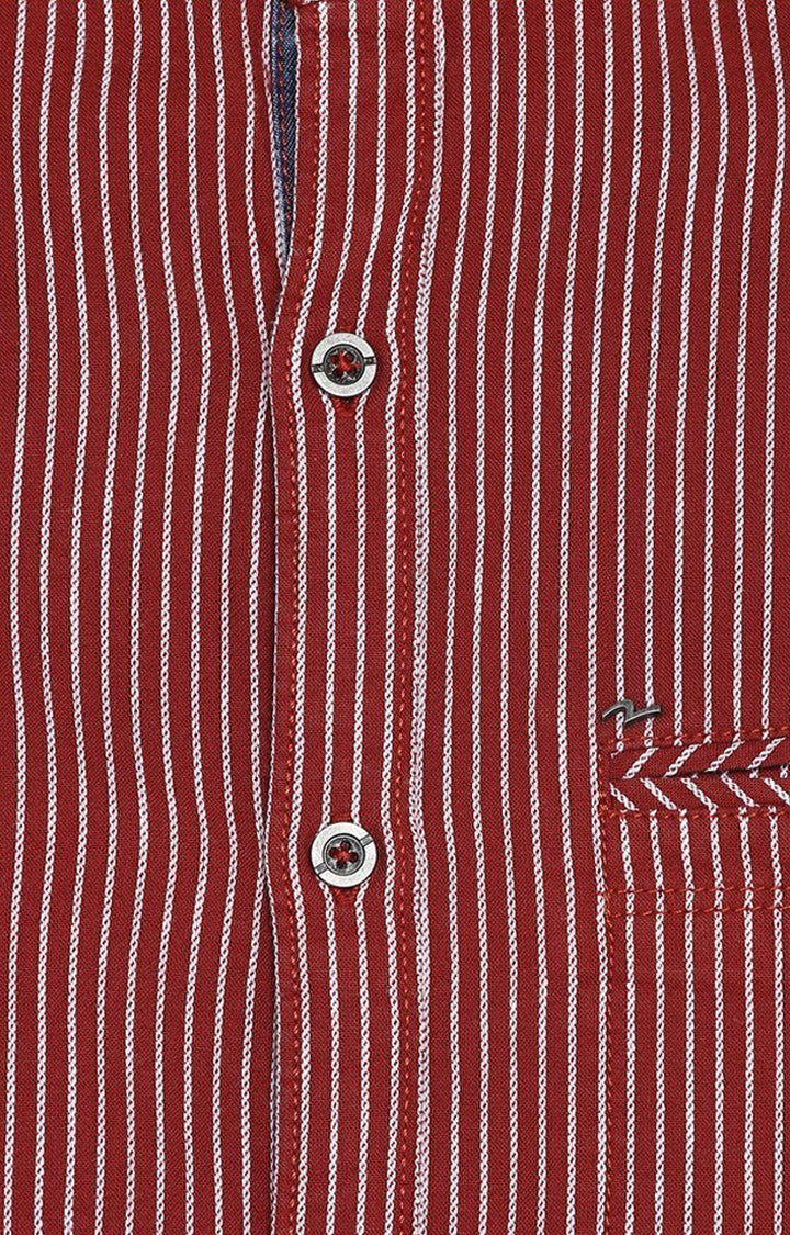 Spykar Men'S Red Cotton Striped Casual Shirts