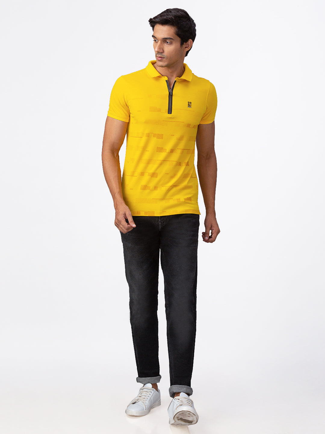 Spykar Men Yellow Cotton Slim Fit Half Sleeve Polo T-Shirt