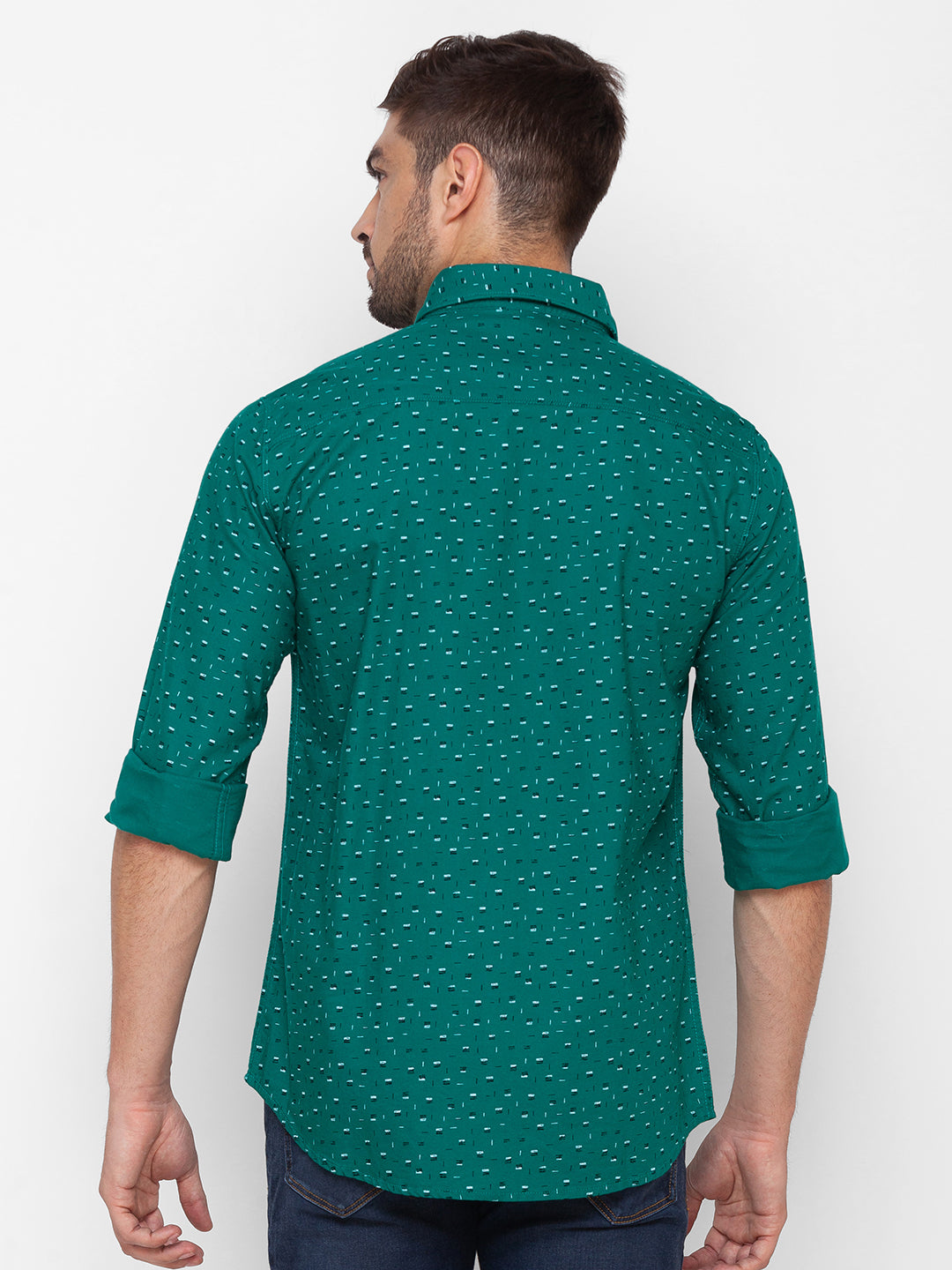 Spykar Sporty Green Cotton Full Sleeve Printed Shirt For Men