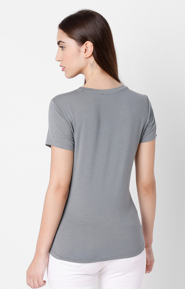 Spykar Women Grey Cotton Slim Fit Round Neck T-Shirt