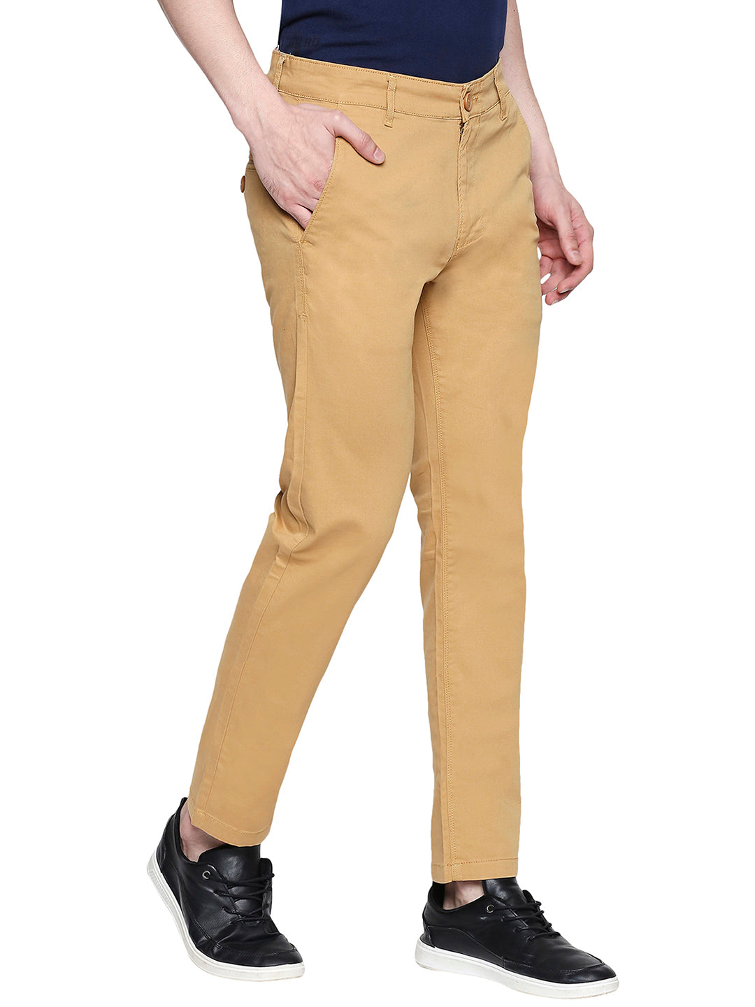 Spykar Men Brown Cotton Slim Fit Casual Trousers