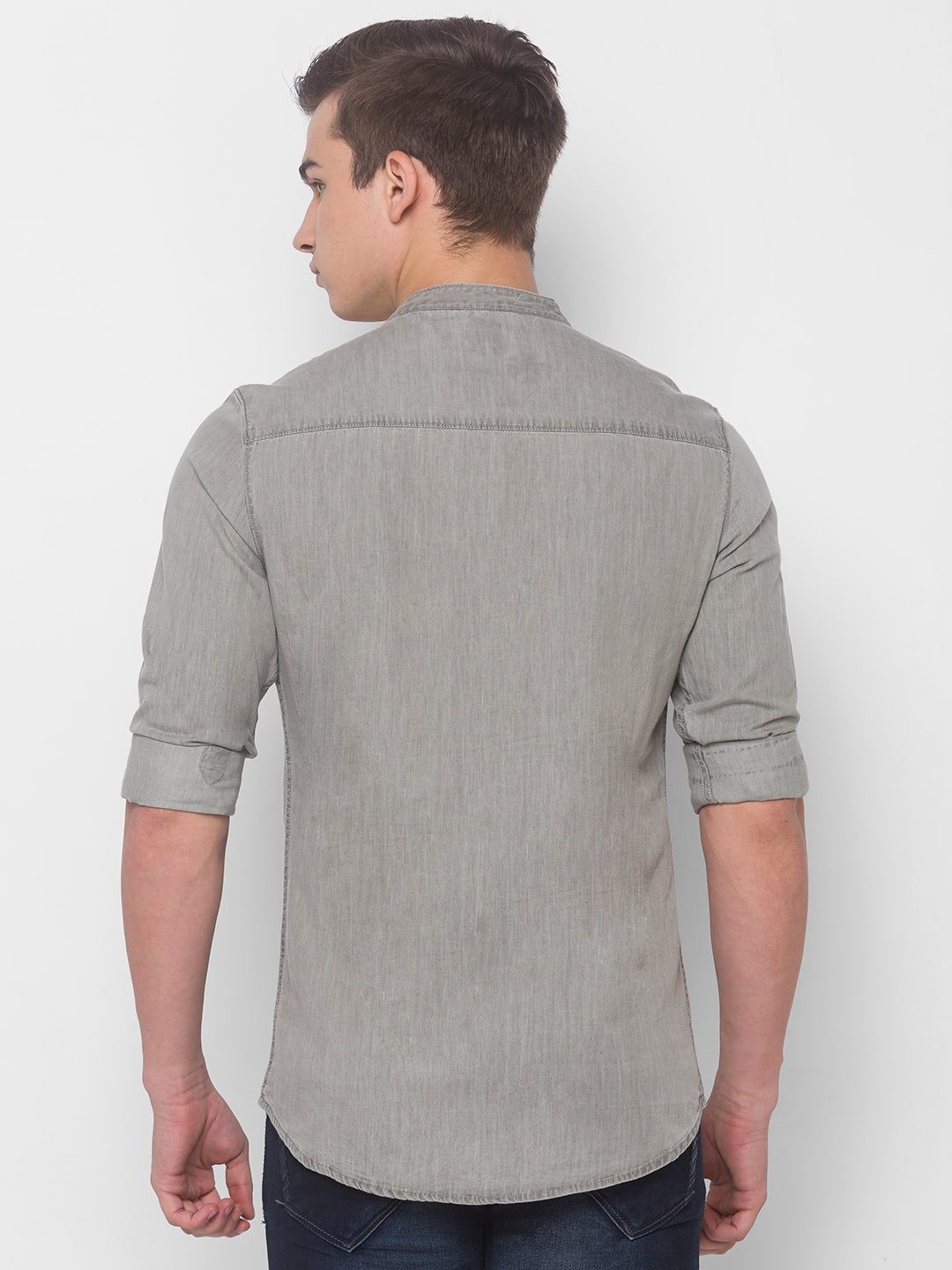 Spykar Men Ash Grey Cotton Shirts (Slim)