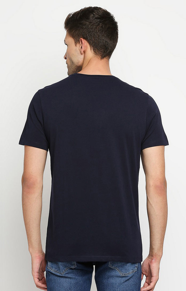 Spykar Men Navy Cotton Slim Fit Round Neck T-Shirt