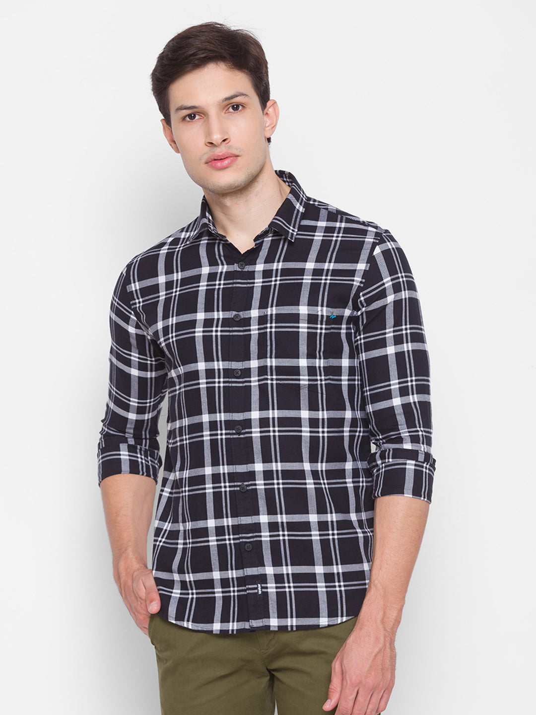 Spykar Slim Fit Black Cotton Men Shirt