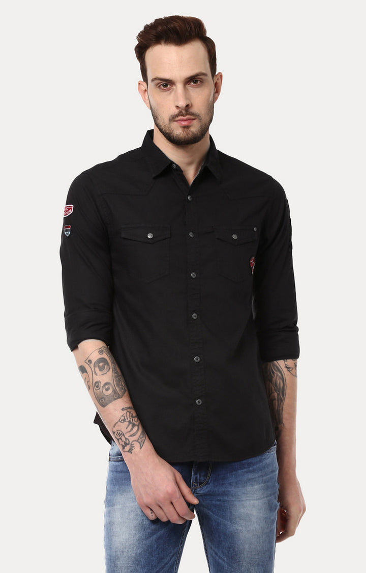 Spykar Men'S Black Cotton Solid Casual Shirts