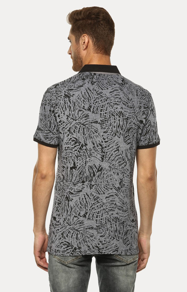 Spykar Black Printed Slim Fit Polo T-Shirt