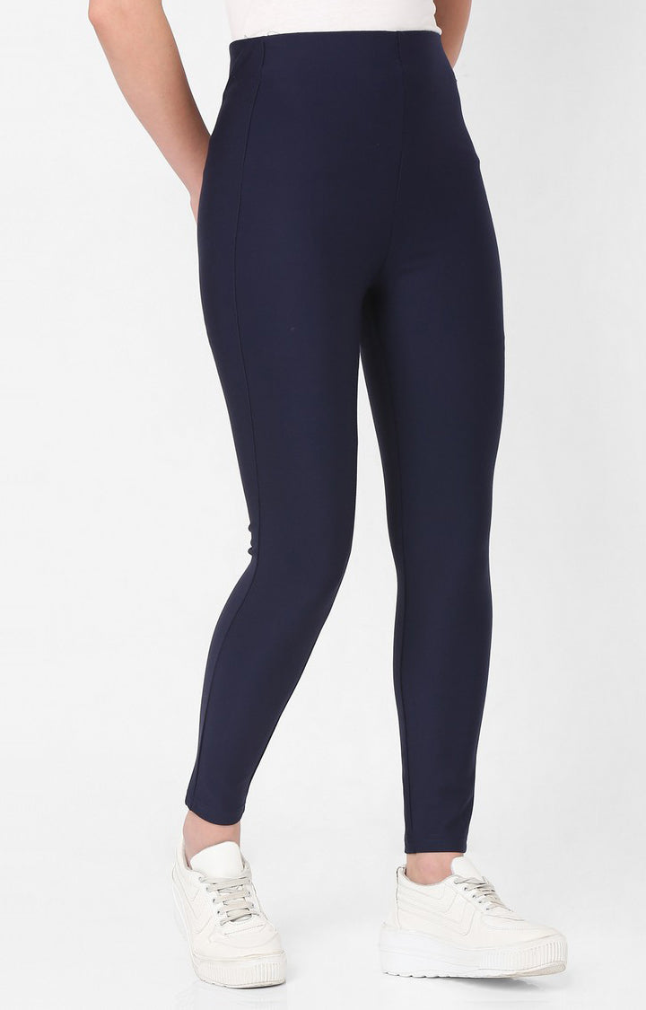 Spykar Women Navy Cotton Regular Fit Mid Rise Jeggings