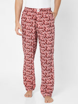 Men Premium Red Cotton Blend Regular Fit Pyjama - Underjeans By Spykar