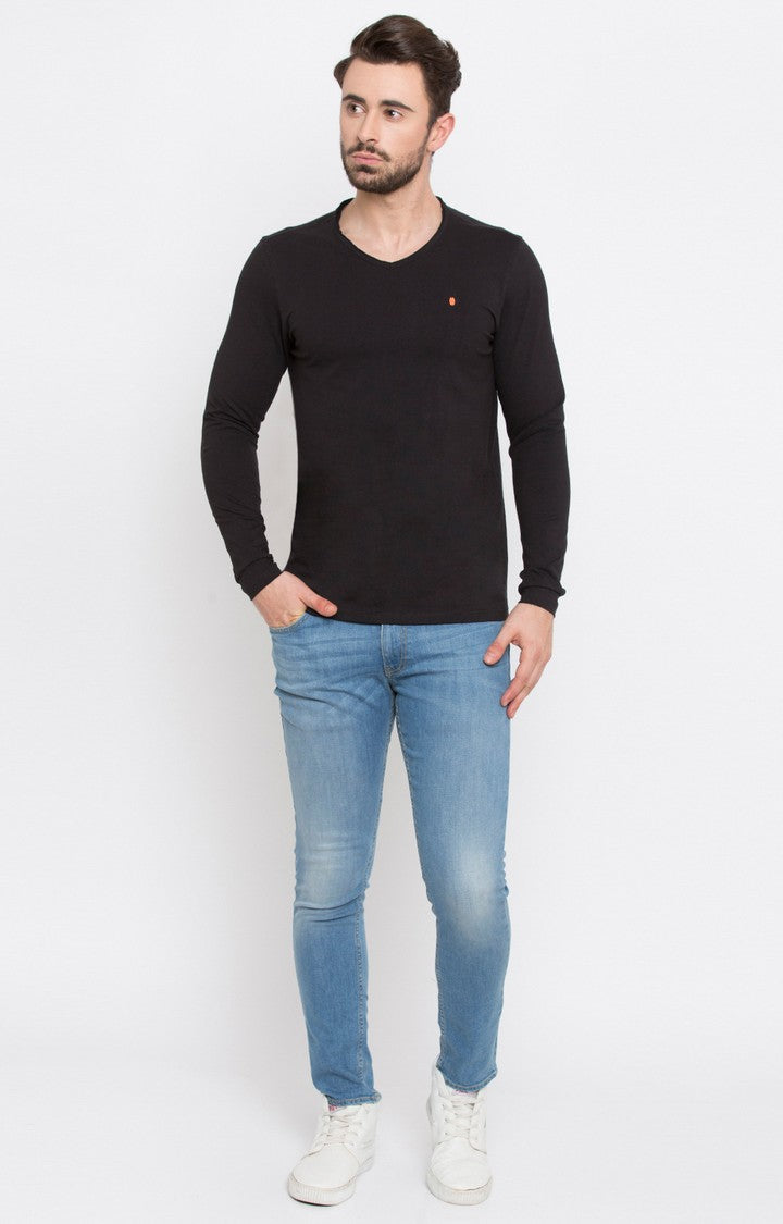 Spykar Black Solid Slim Fit Men T-Shirts