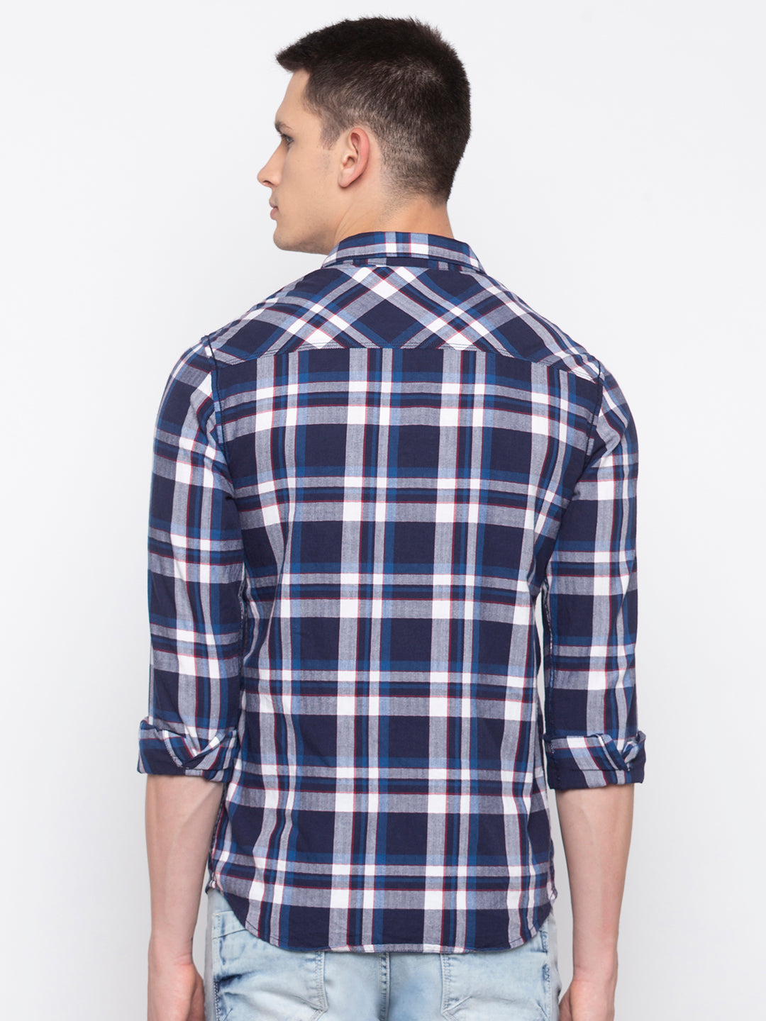 Spykar Men Navy Checked Regular Fit Casual Shirt