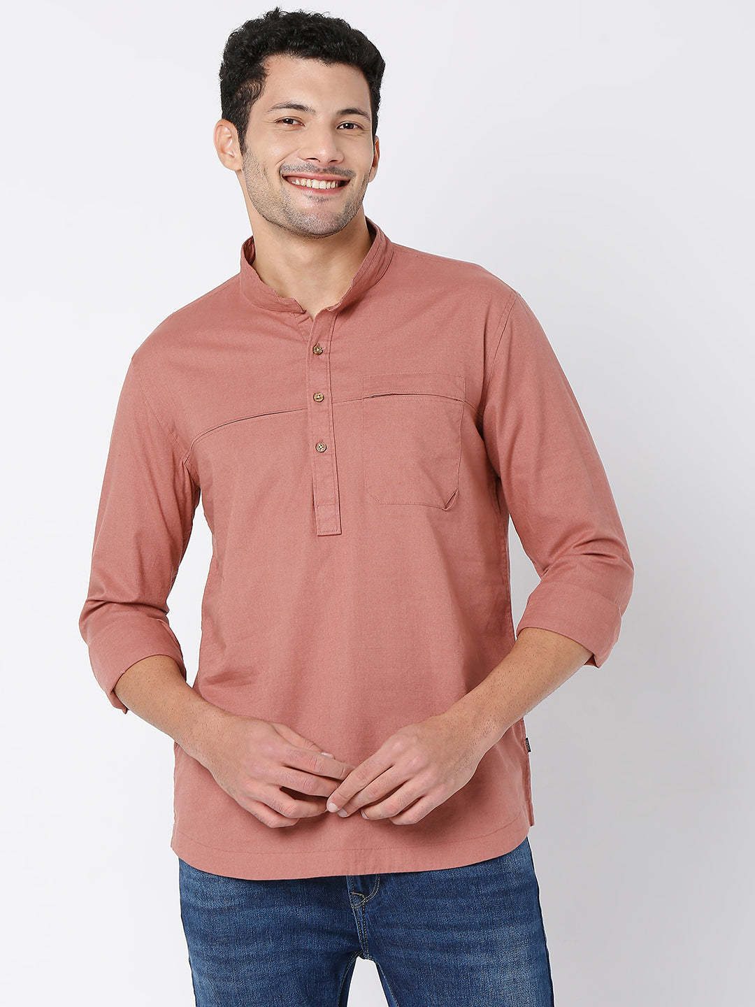 Spykar Men Onion Cotton Linen Full Sleeve Plain Kurta