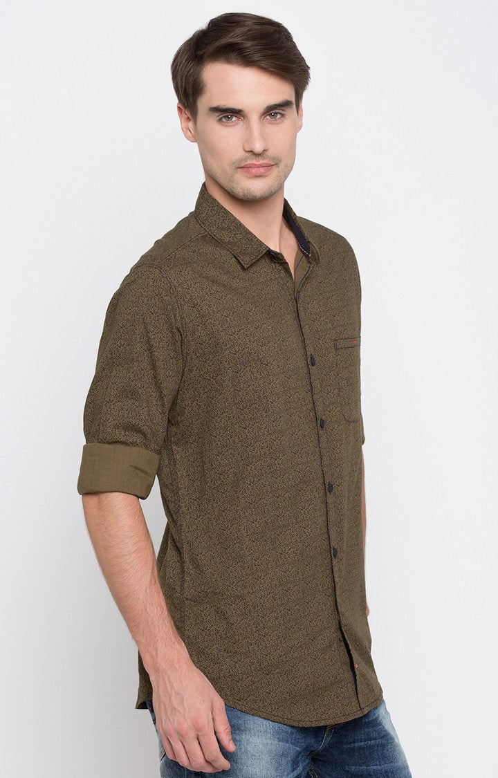 Spykar Men'S Green Cotton Printed Casual Shirts