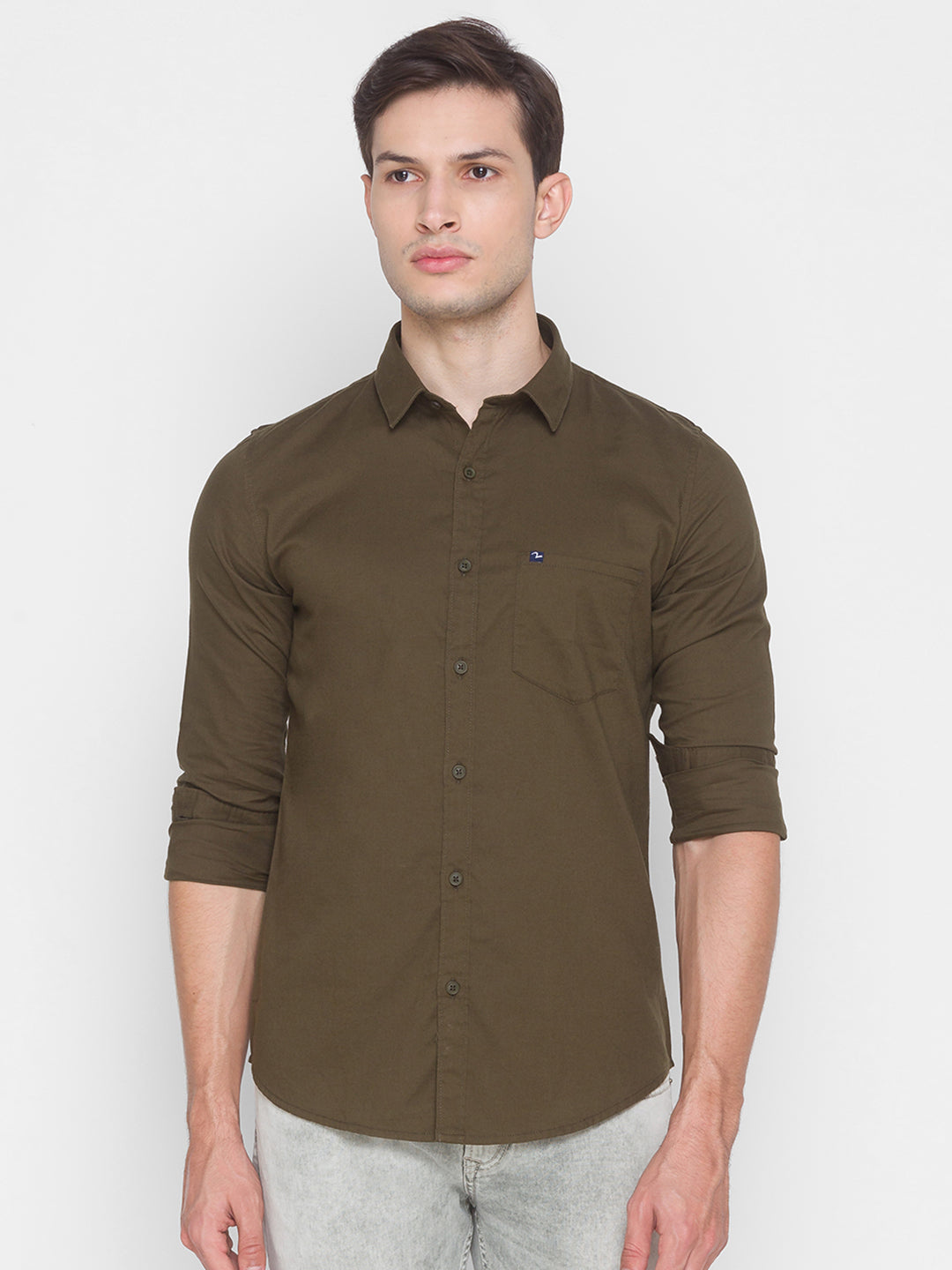 Spykar Green Cotton Men Shirt