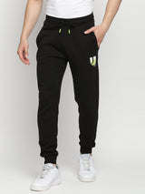 Men Premium Cotton Blend Knitted Black Trackpant - Underjeans By Spykar