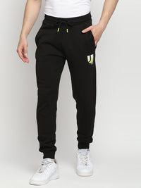 Men Premium Cotton Blend Knitted Black Trackpant - Underjeans By Spykar