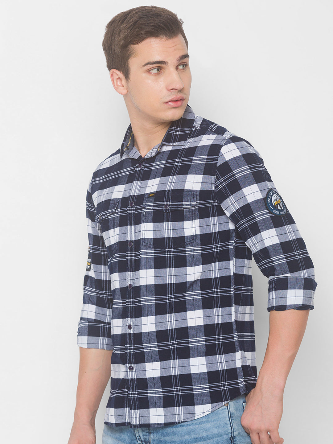 Spykar Men Navy Cotton Shirts (Slim)