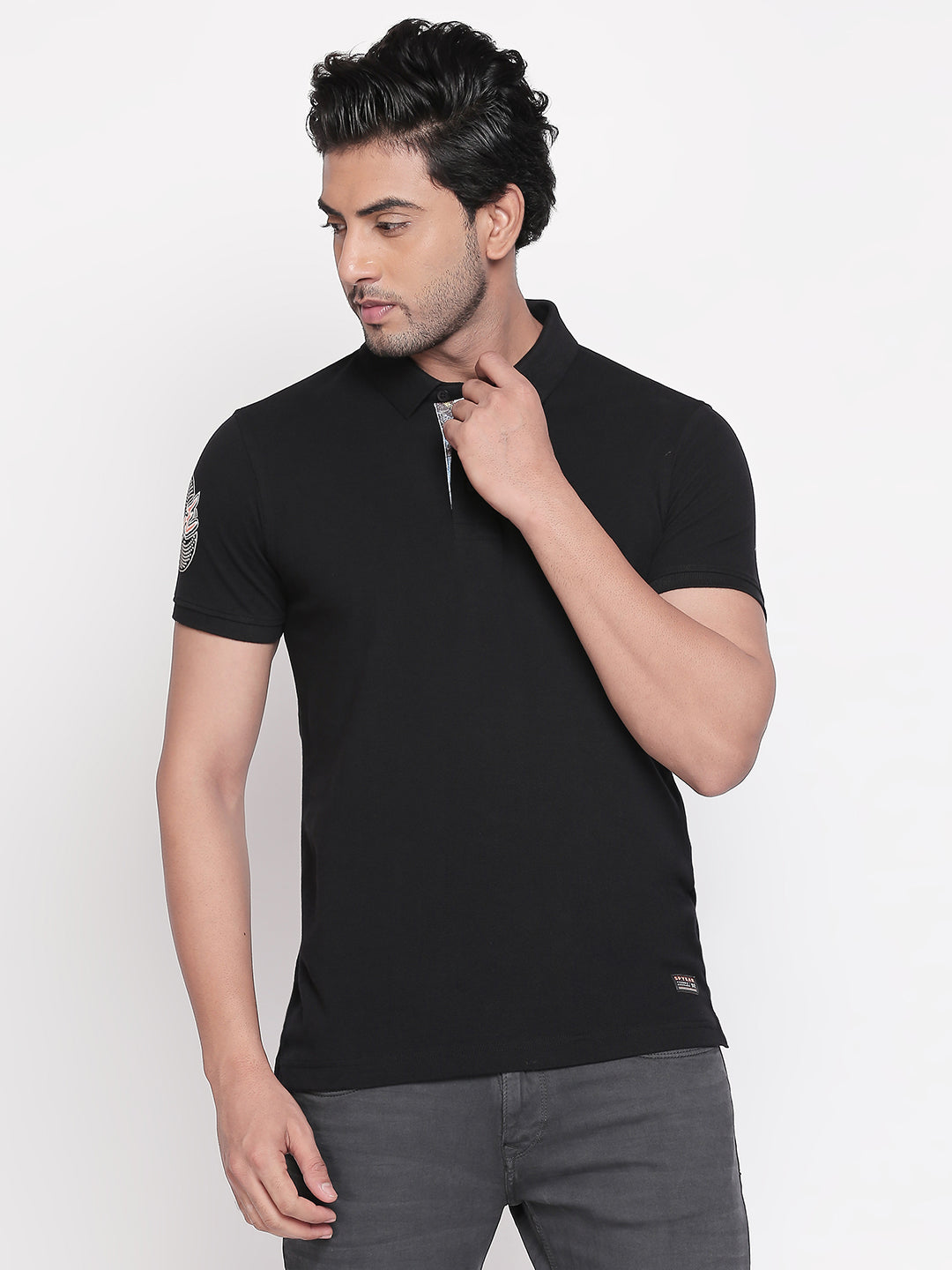 Spykar Men Black Cotton T-Shirt