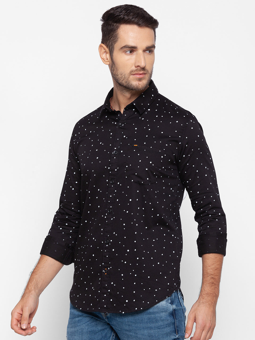 Spykar Slim Fit Black Cotton Men Shirt