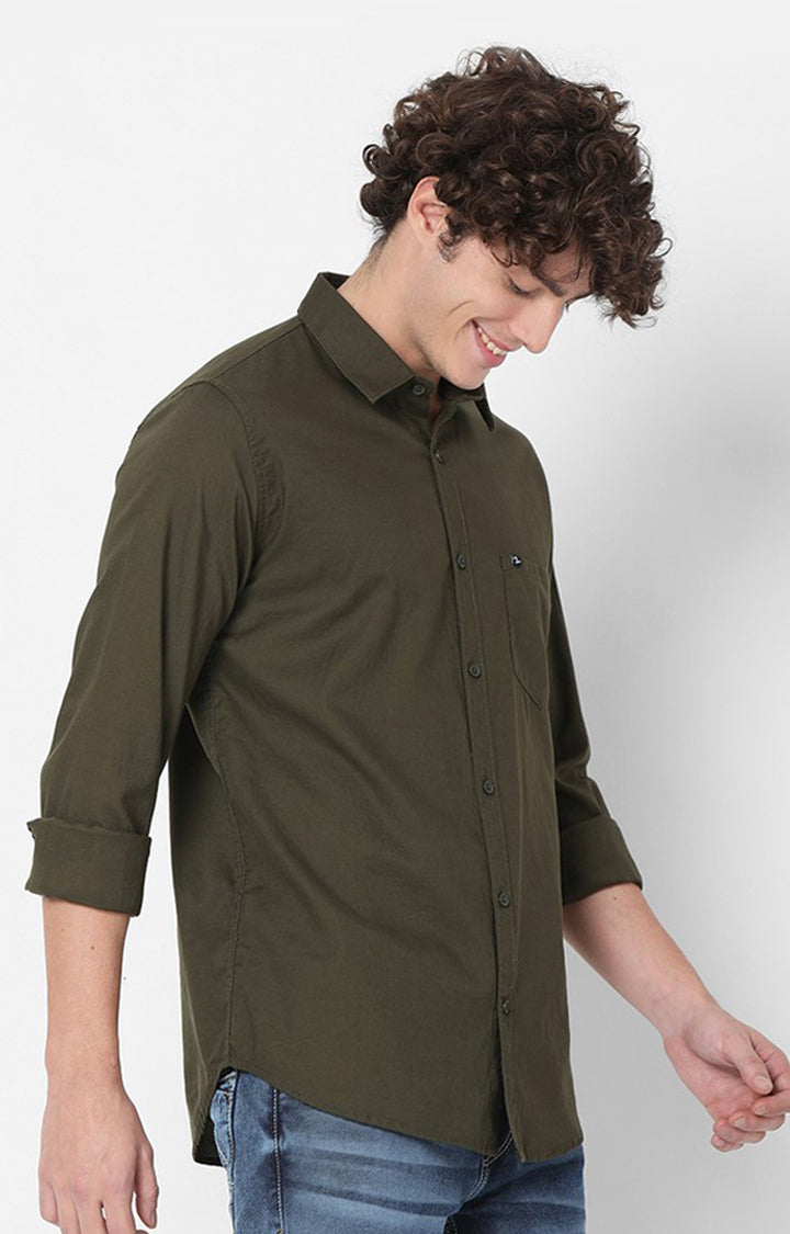 Spykar Green Full Sleeve Plain Shirts For Mens mshnos0011olive