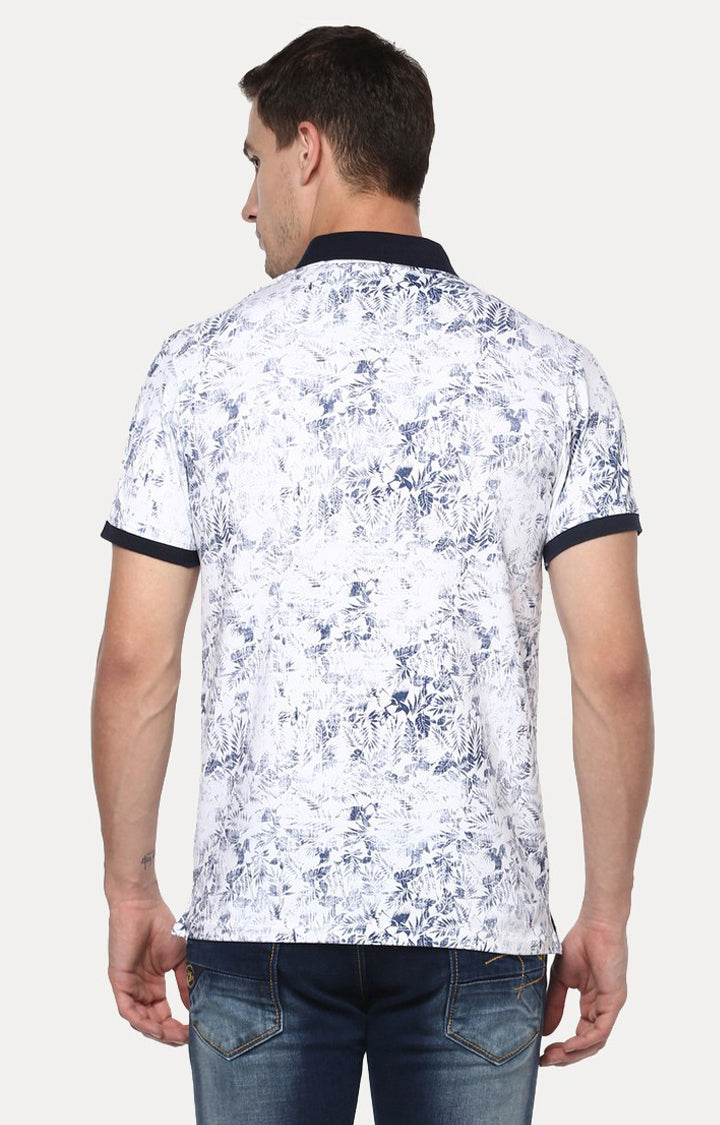 Spykar White Printed Slim Fit Polo T-Shirt