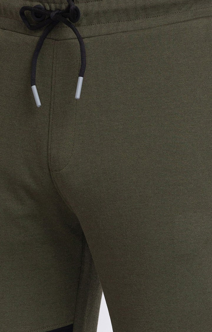 Spykar Olive Melange Cotton Slim Fit Trackpant For Men