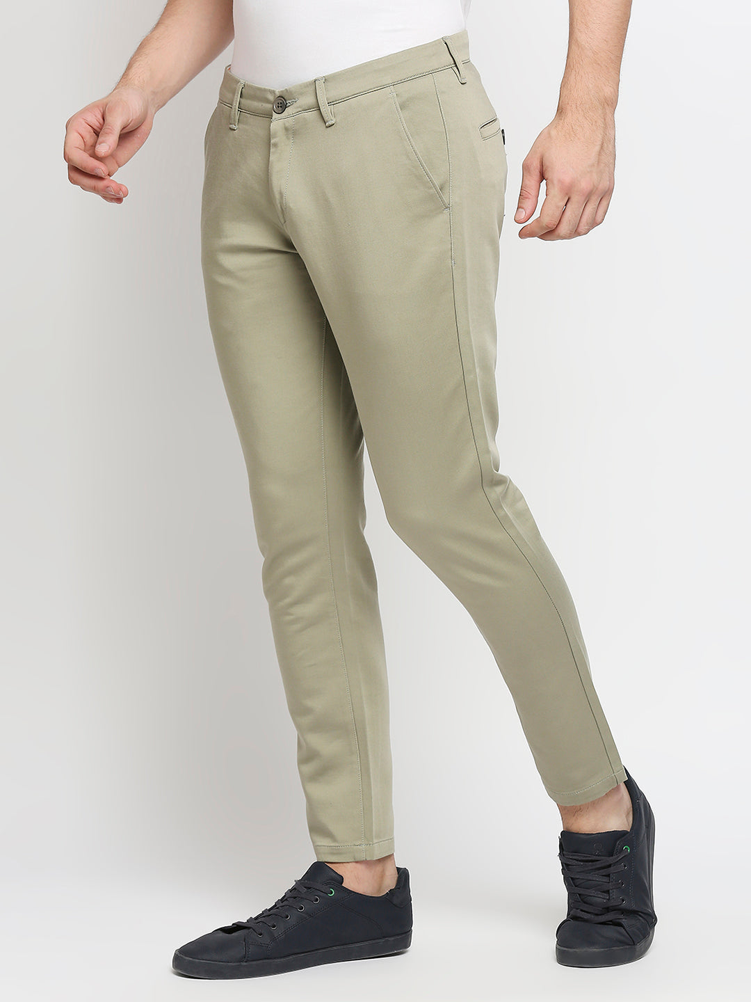Spykar Men Green Cotton Slim Fit Casual Trouser