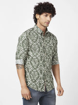Spykar Men Rifle Green Cotton Regular Slim Fit Full Sleeve Causal Printed Shirt