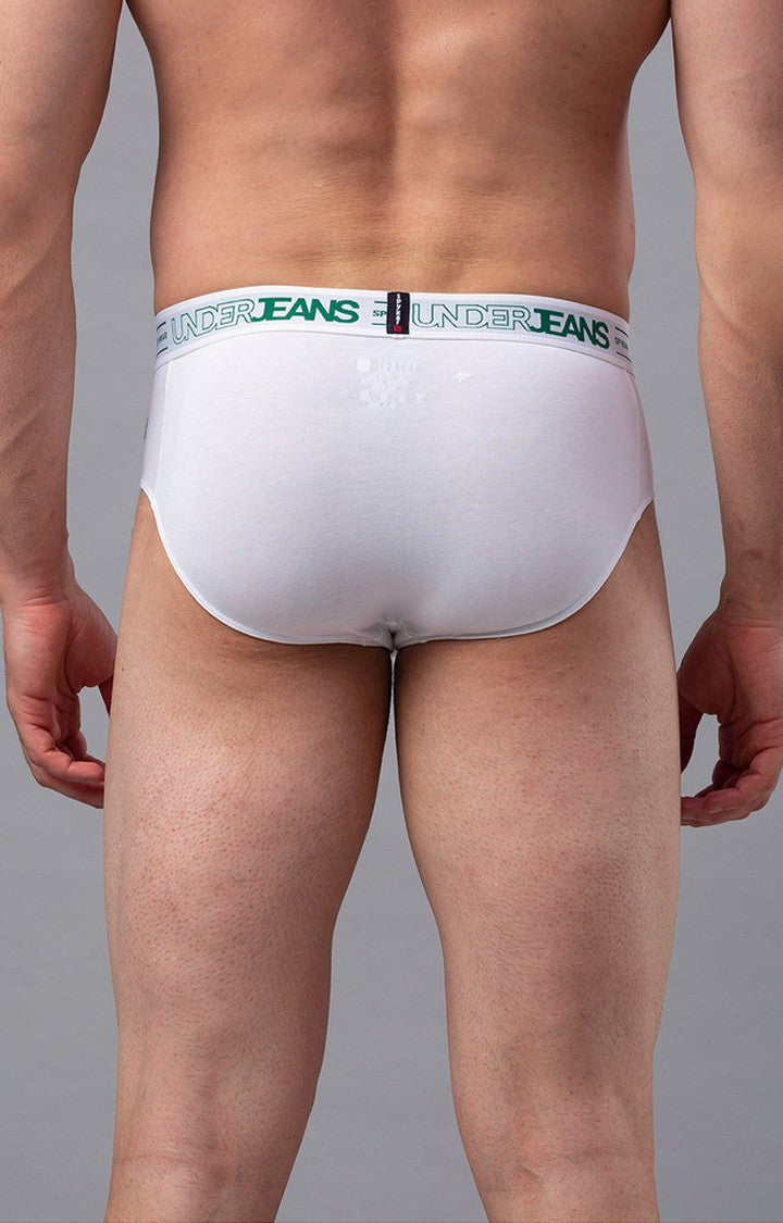 White Cotton Brief For Men Premium- Underjeans By Spykar