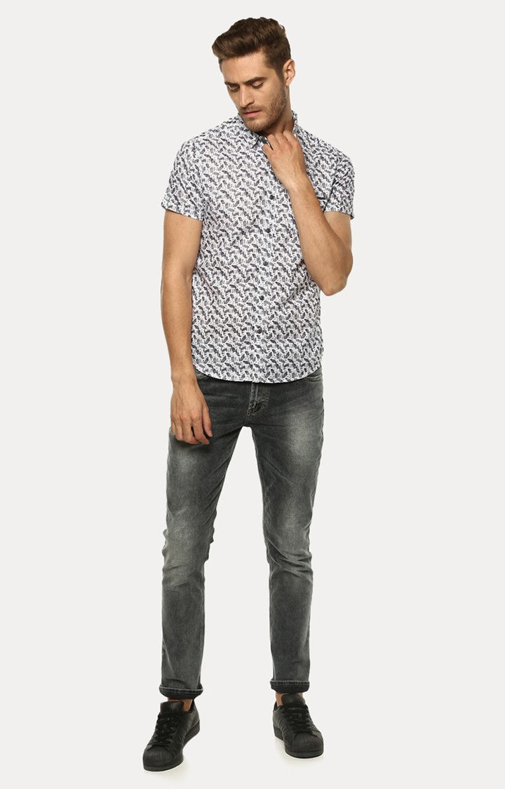 Spykar Men'S White Cotton Printed Casual Shirts