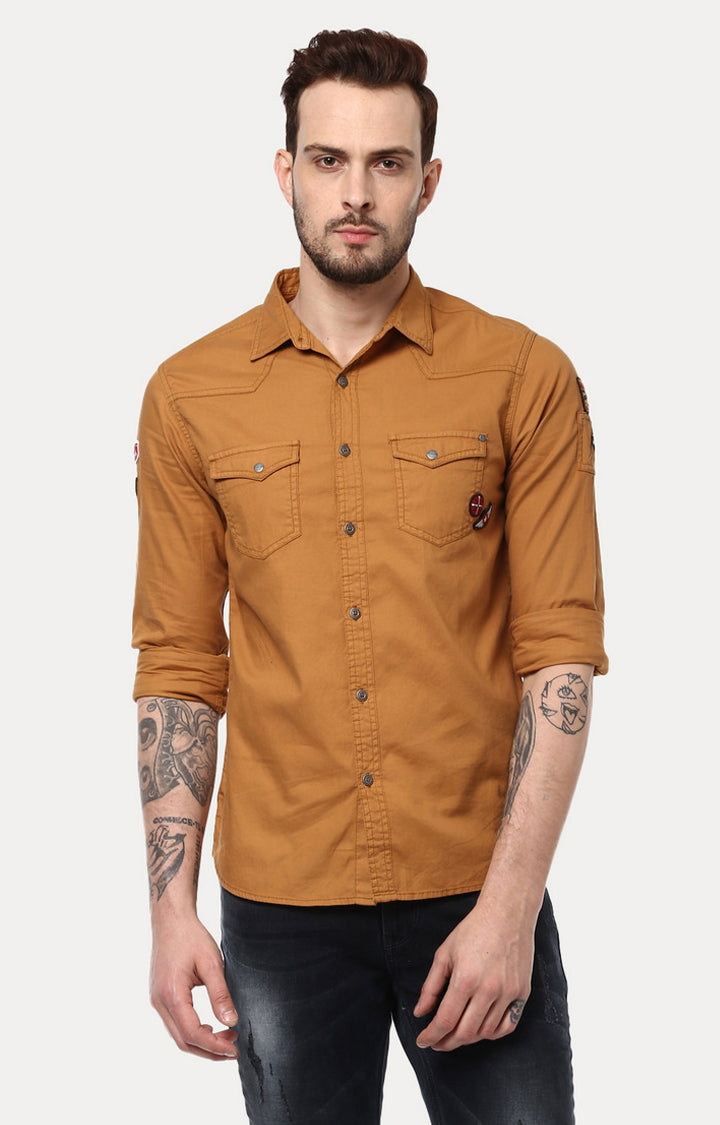 Spykar Men'S Brown Cotton Solid Casual Shirts