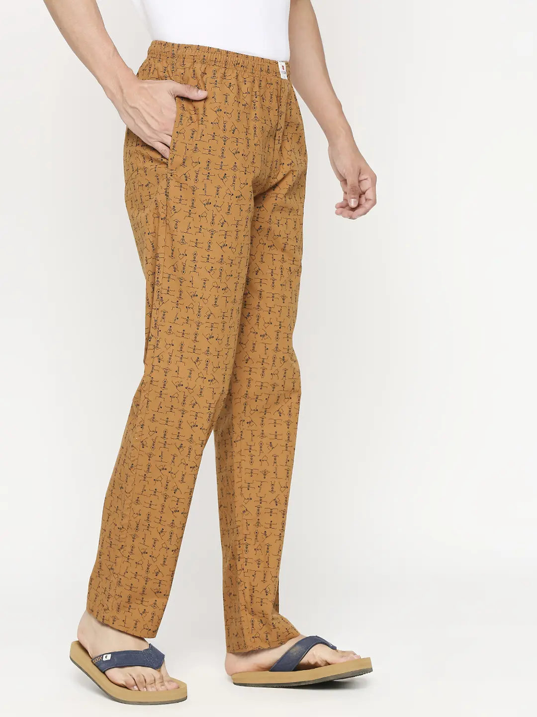 Men Premium Dark Khaki Cotton Regular Fit Pyjama-Underjeans by Spykar