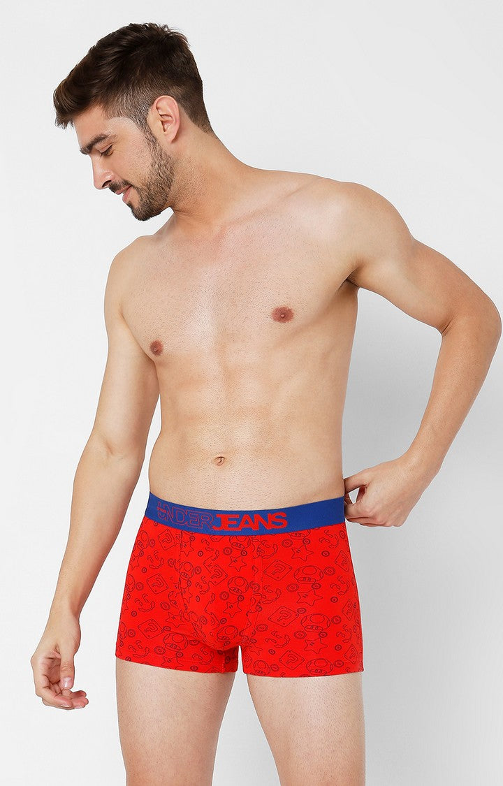 Underjeans By Spykar Men Premium Red Cotton Blend Printed Trunk