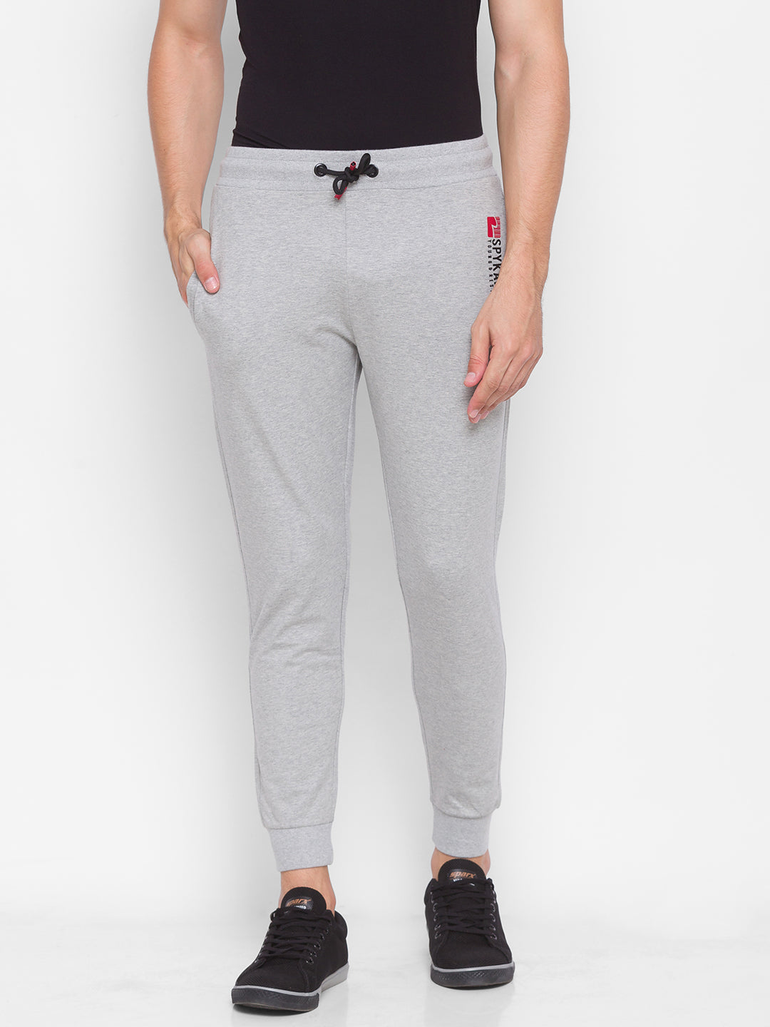 Spykar Men Grey Cotton Slim Fit Mid Rise Trackpant