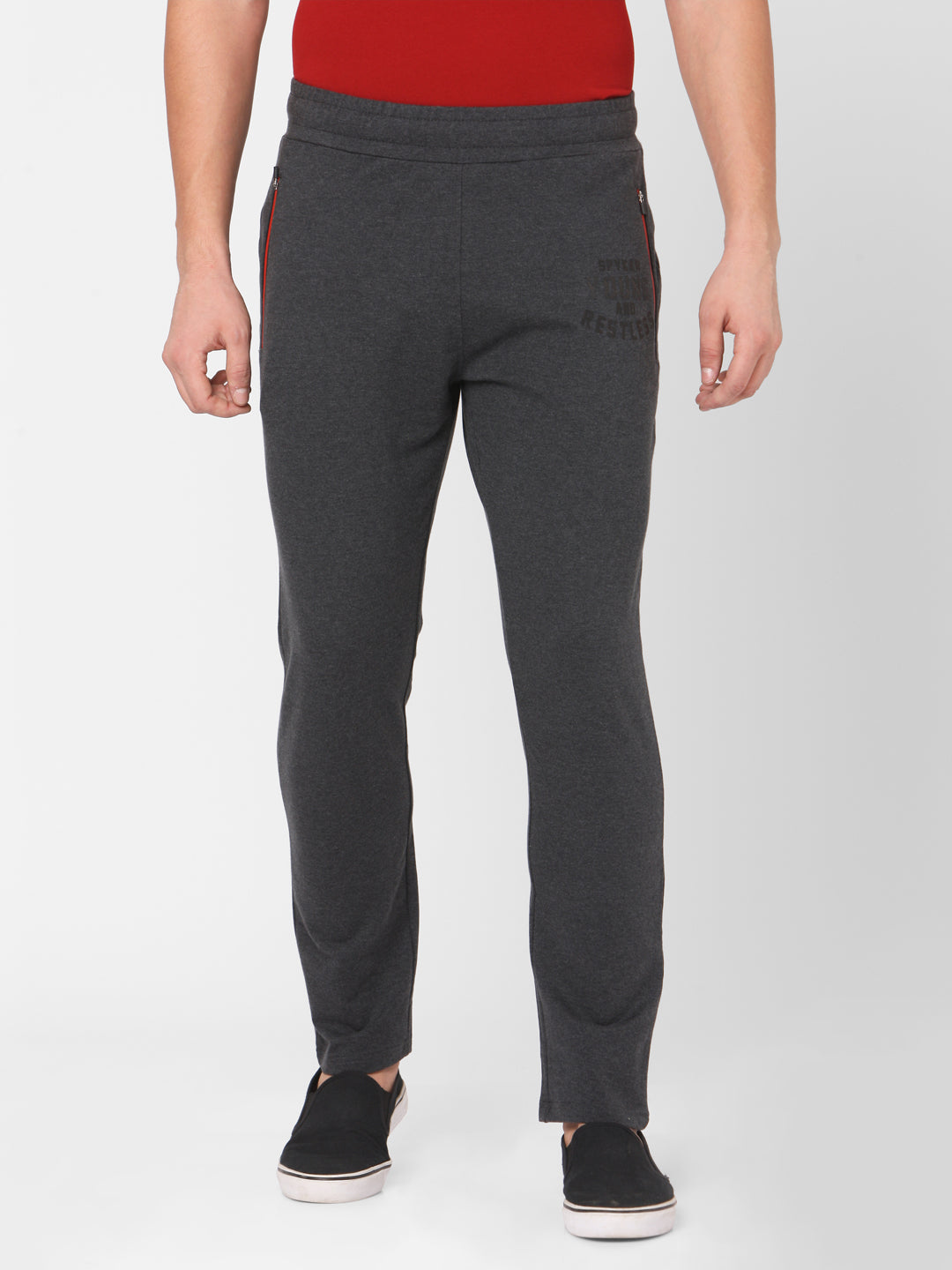 Spykar Men Grey Cotton Slim Fit Mid Rise Trackpant