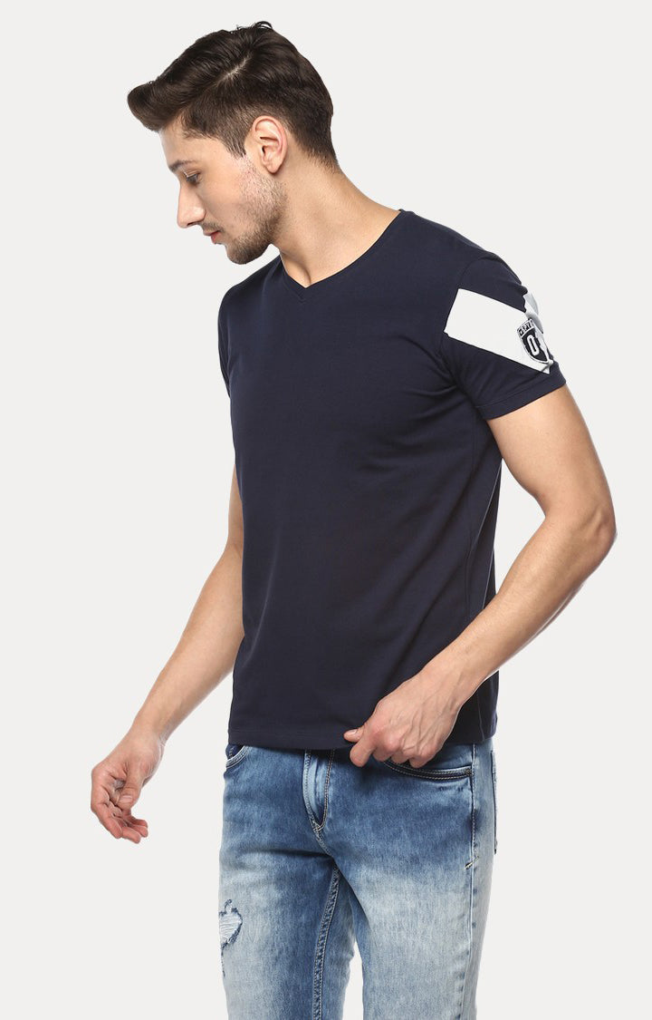 Spykar Navy Blue Solid Slim Fit Men T-Shirts