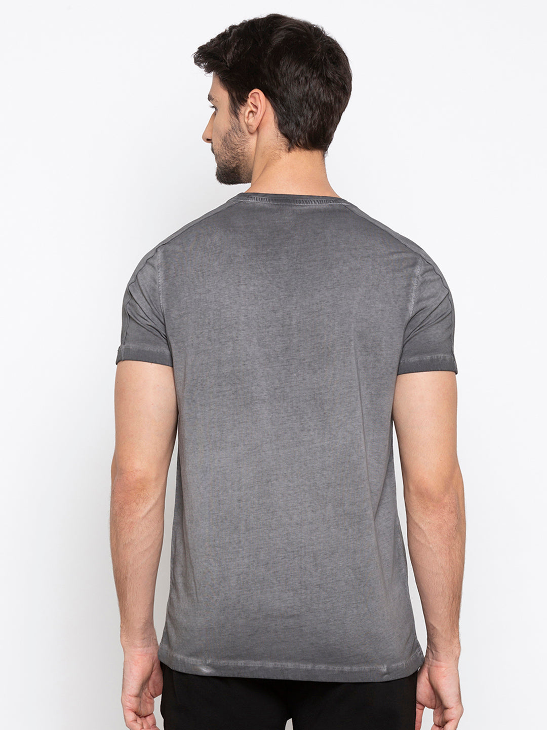 Spykar Men Dk Grey Cotton Slim Fit T-Shirt