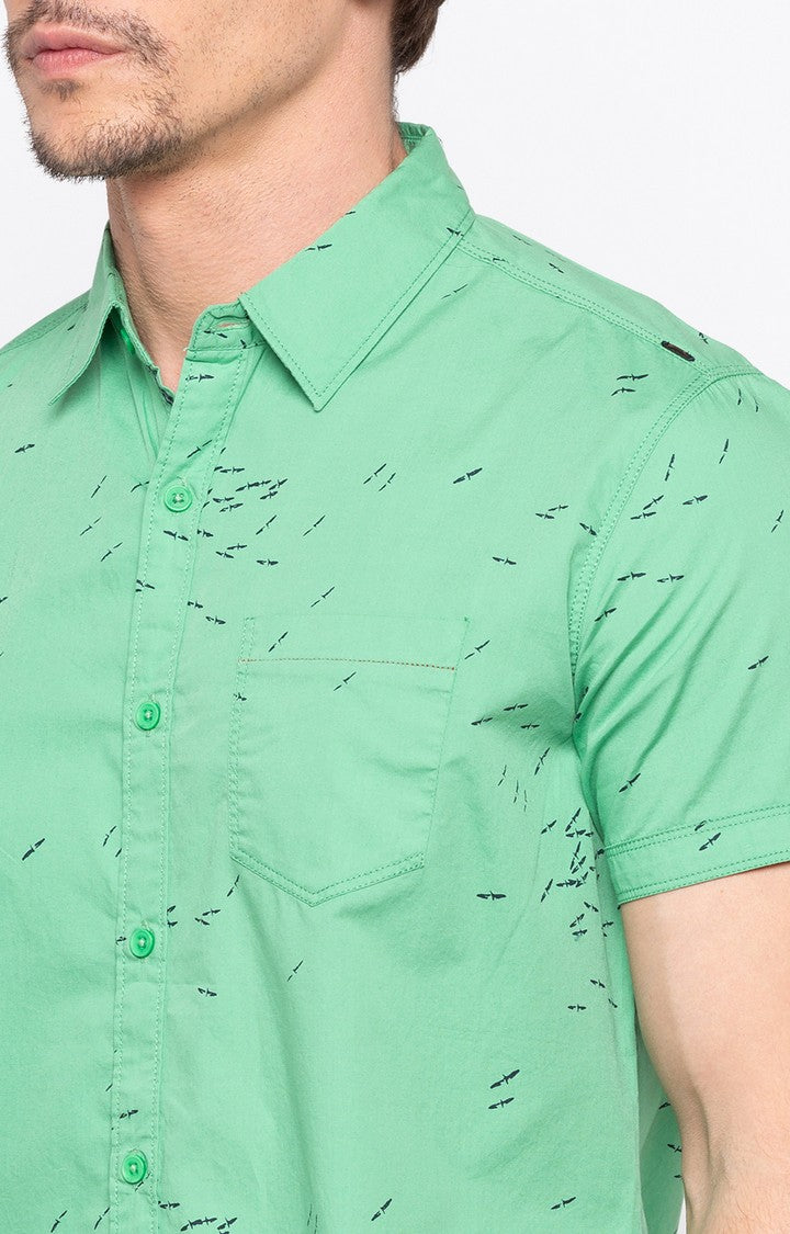 Spykar Men'S Green Cotton Printed Casual Shirts