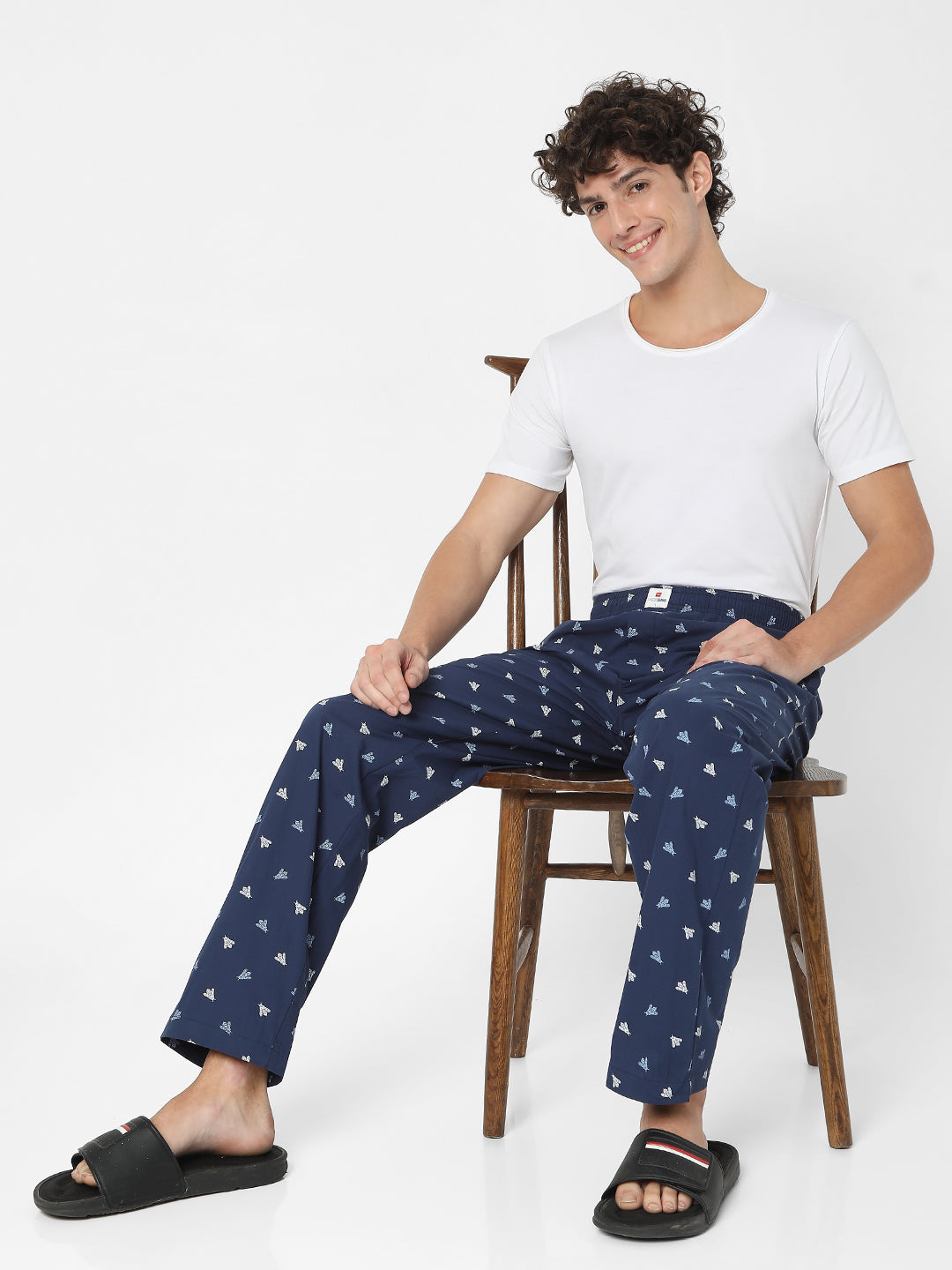 Men Premium Navy Cotton Printed Pyjama- Underjeans By Spykar