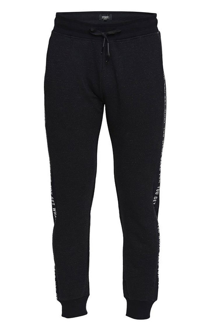 Spykar Men Black Cotton Regular Fit Mid Rise Trackpant