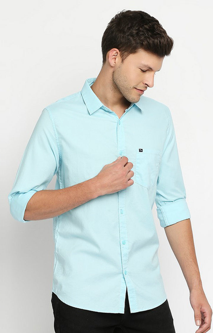 Spykar Men Blue Cotton Slim Fit Casual Shirt