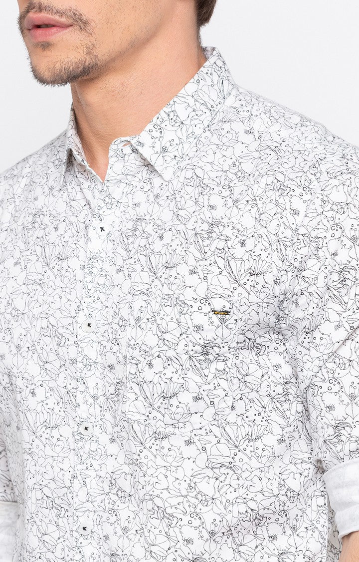 Spykar Men'S White Cotton Printed Casual Shirts