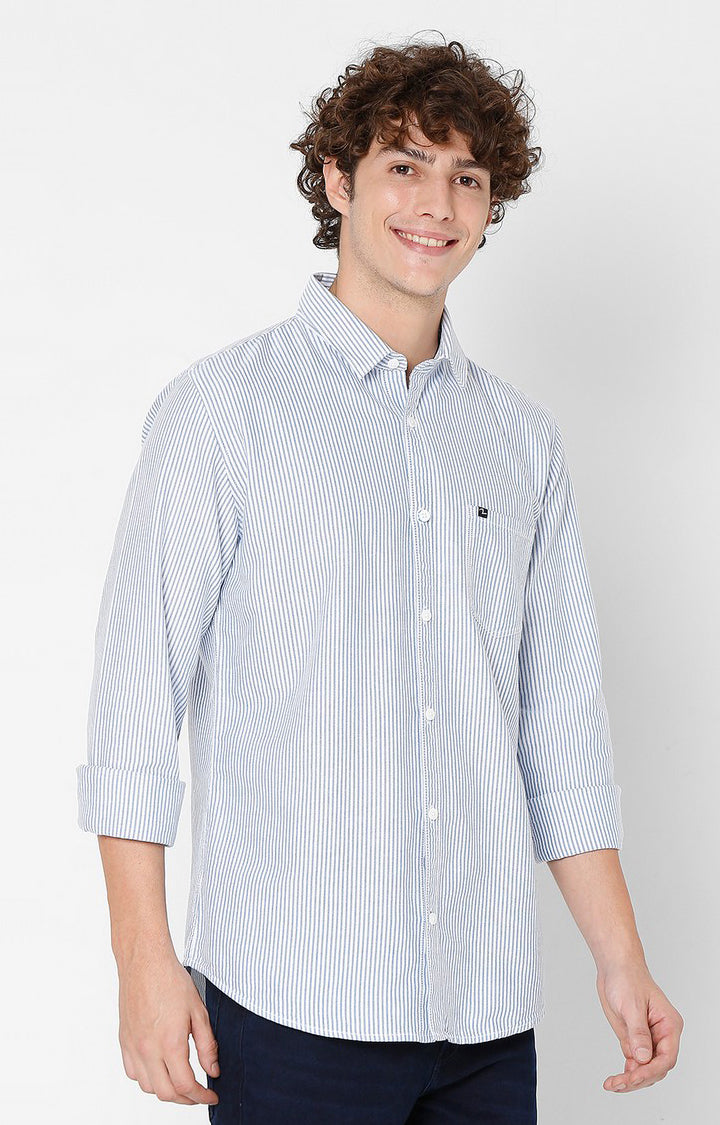 Spykar Slim Fit Blue Striped Full Sleeve Shirts For Men