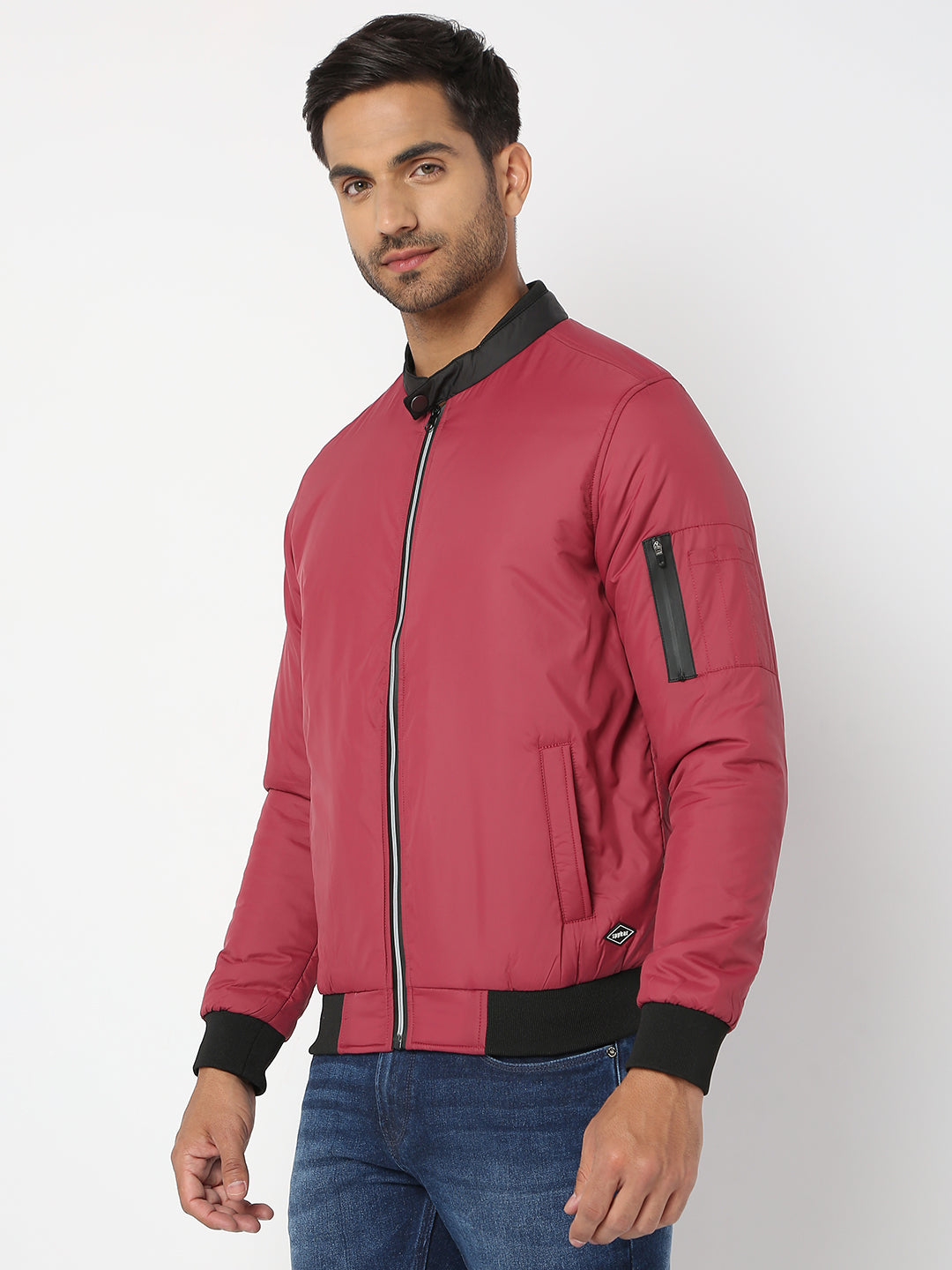 Spykar Men Maroon Nylon Regular Fit Jacket