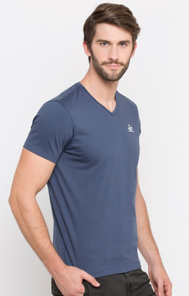 Spykar Blue Solid Slim Fit Men T-Shirts