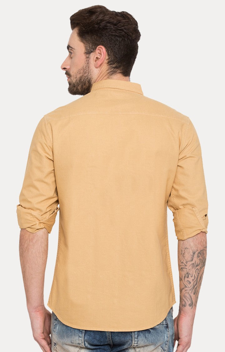 Spykar Men'S Beige Cotton Solid Casual Shirts