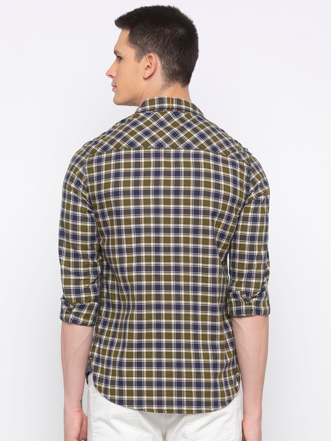 Spykar Men Olive Checked Slim Fit Casual Shirt