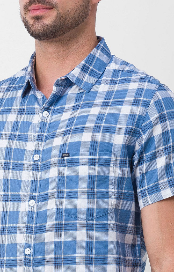 Spykar Sulphur Grey Cotton Half Sleeve Checks Shirt For Men